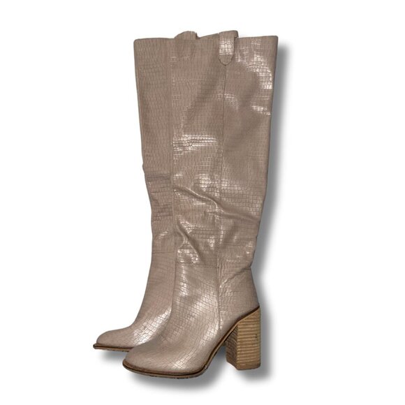 Mi.iM Shoes - Mi.iM Women's Boots Size 7 Tall Tan Faux Snakeskin Knee High Pointed Toe